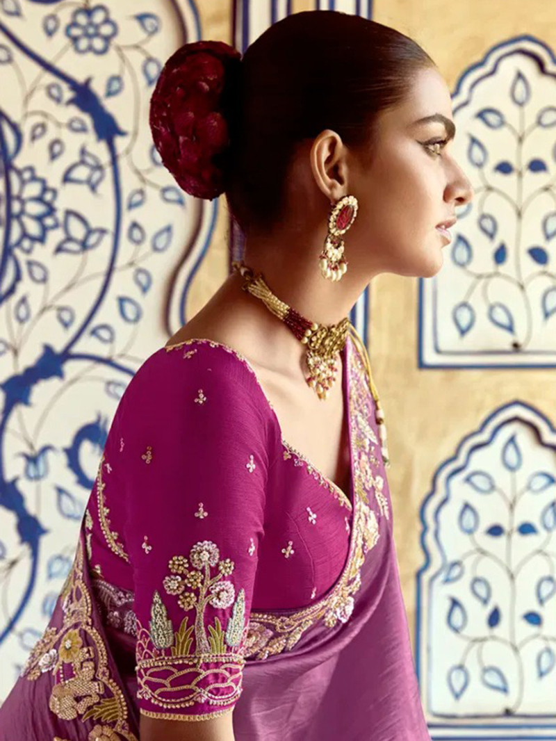 Elegant Ethnic Designer Fancy  Mauve Silk Saree