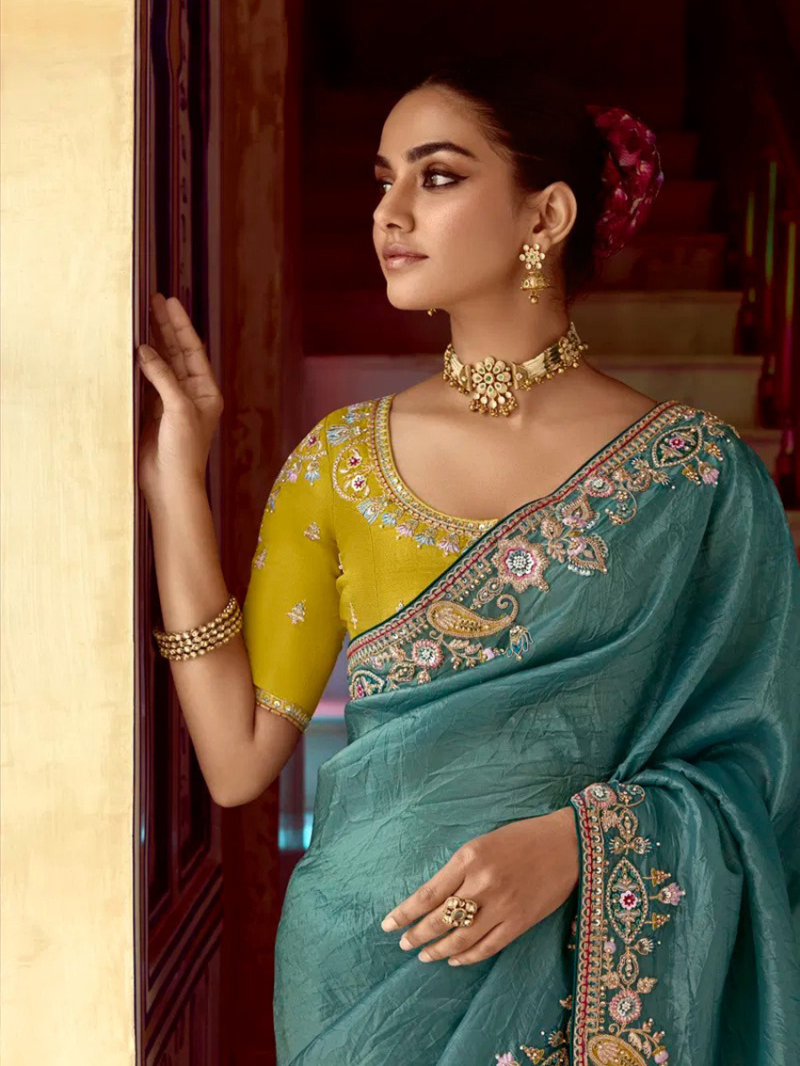 Designer Ethnic Festive Teal Blue Saree
