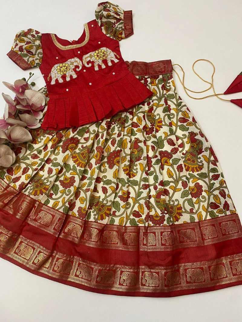 Elegant Ethnic Festive Red Soft Dola Elephant Printed Silk
