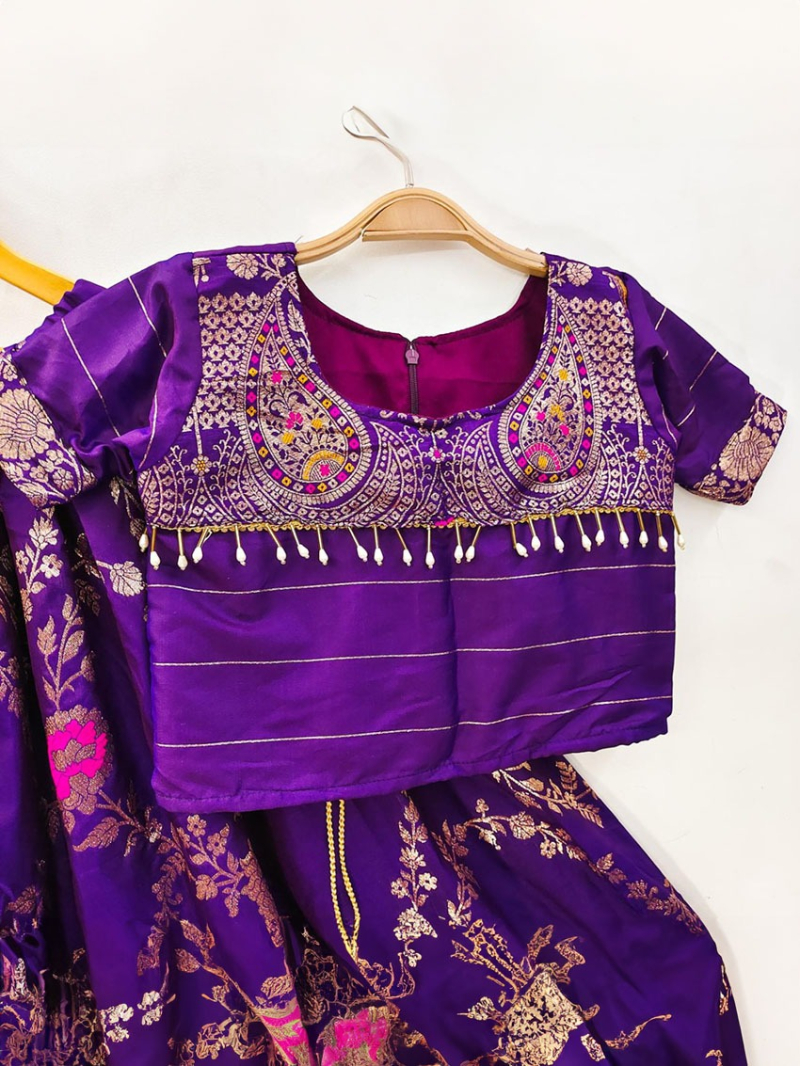 Elegant Purple Banarasi Silk Lehanga Suit