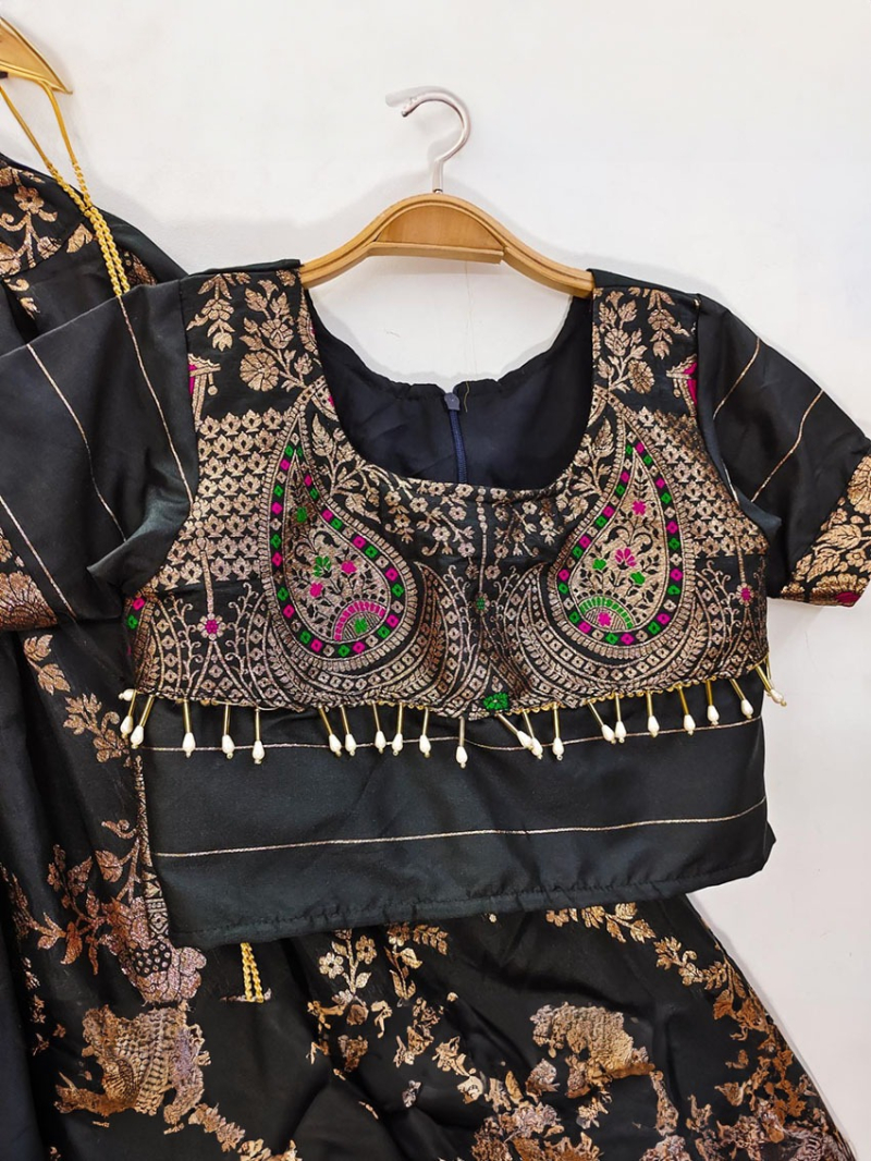 Elegant Ethnic Festive Blakc Banarasi Silk Lehanga Suit