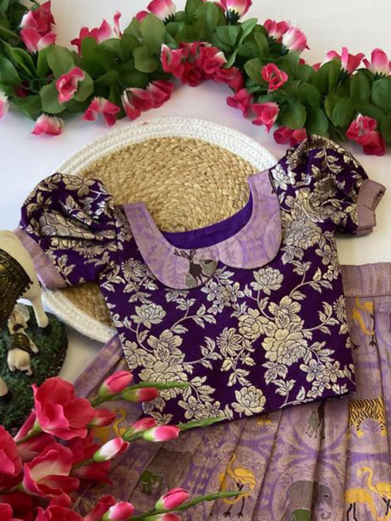 Heavy  Purple Banarasi Silk KIds Lehanga Suit