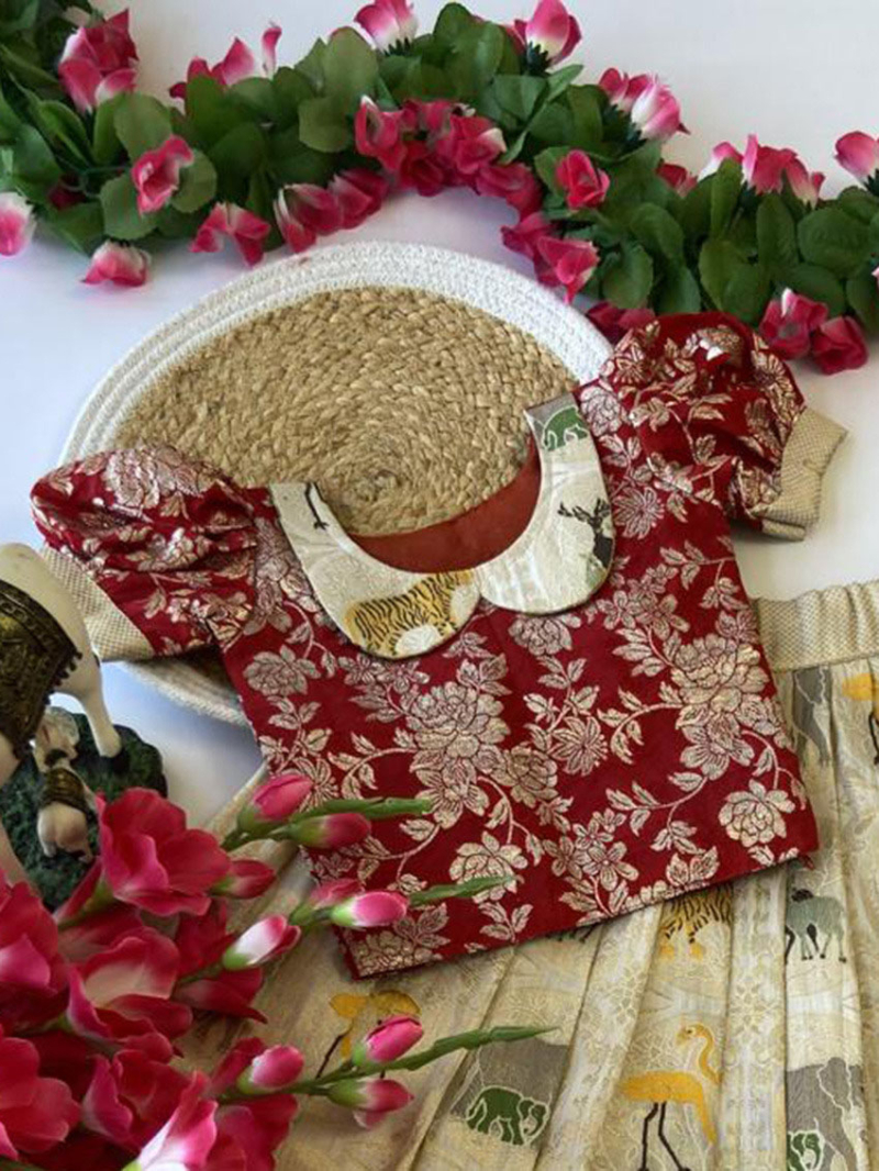 Authentic Ivory Soft Banarasi Silk Kids Lehanga Suit