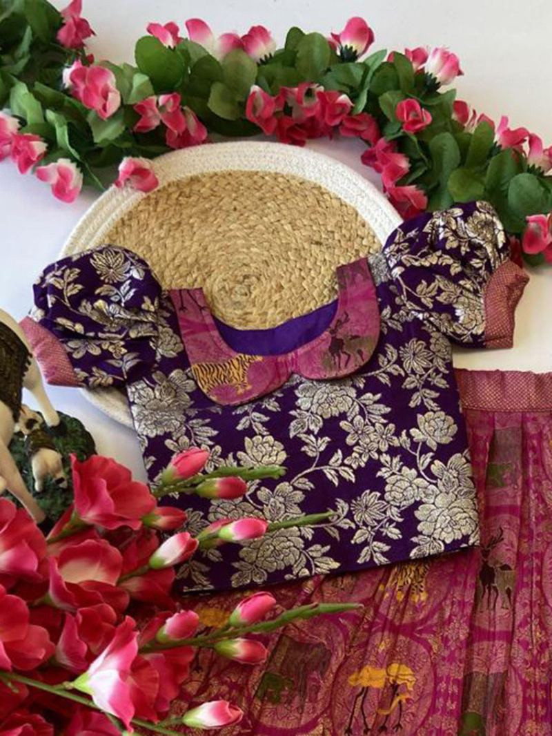 Authernic  Rani Pink Banarasi Silk Kids Lehanga Suit