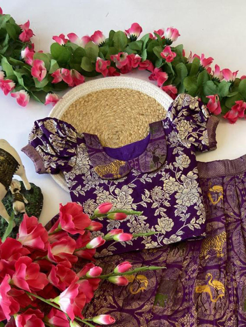 Festive Wear Purple Heavy Banarasi Silk KIds Lehanga Suit