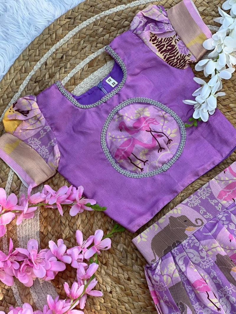 Authentic Lavender Pure Cotton Kids Lehanga Choli Set