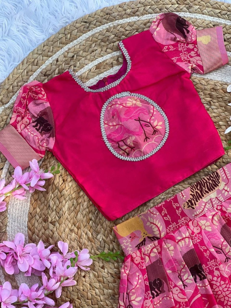 Authentic Rani Pink Cotton KIds Lehanga Choli Set