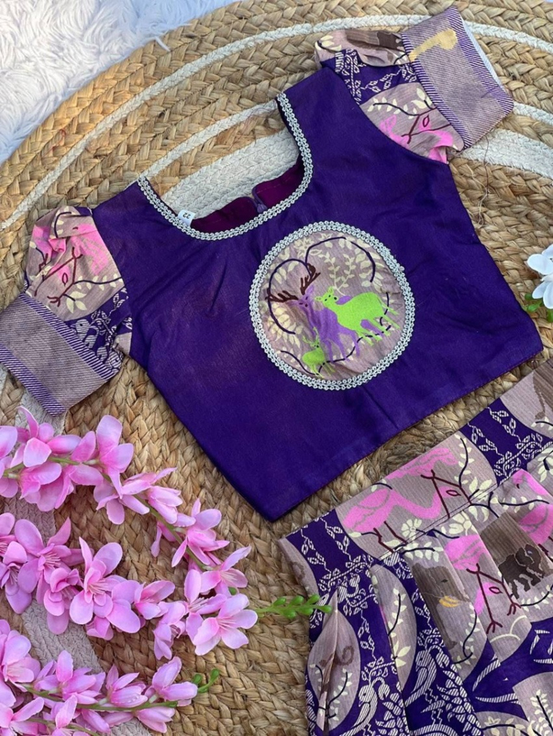 Elegant Pure Cotton Violet Kids Lehanga Choli Set
