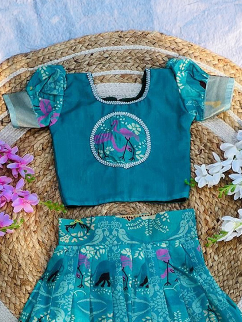 Authentic Blue Cotton Kids Lehanga  Choli Set