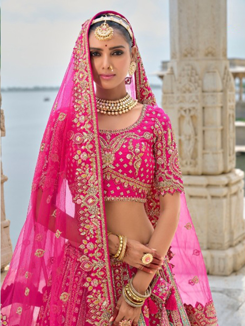 Festive Wear Pink Bridal Lehanga