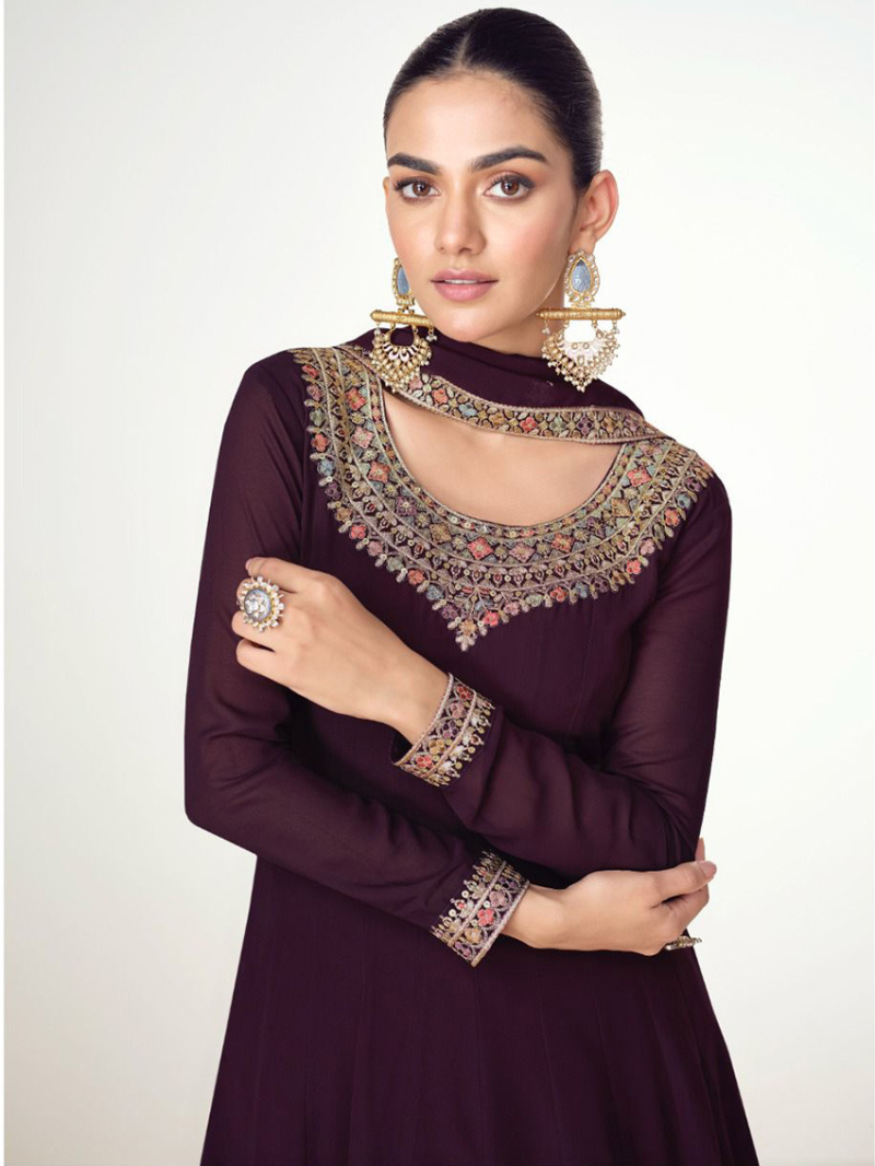 Elegant Ethnic Traditional Wine  Anarkali Suit