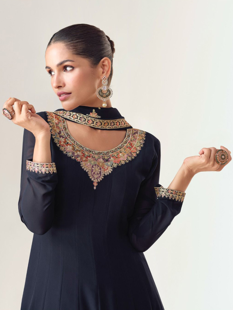 Elegant Ethnic Navy  Blue Georgette Anarkali Suit