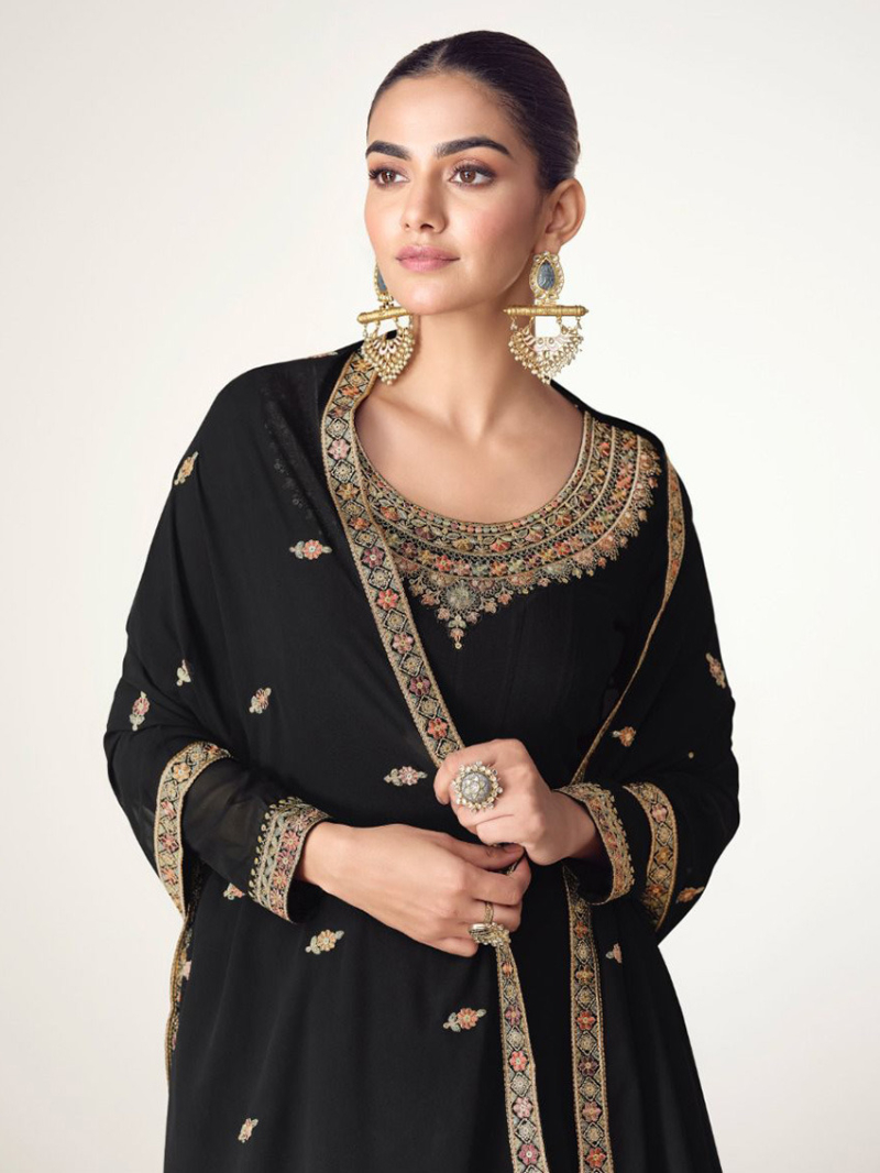 Elegant Ethnic Black Georgette  Anarkali Suit