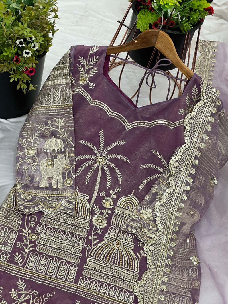 Elegant Ethnic Traditional Purple Net Sharara Suit 