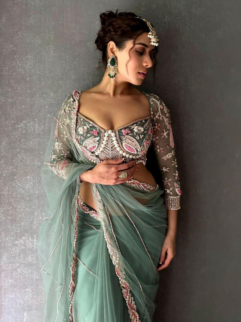 Designer Elegant Ethnic Festive Pista Net Saree