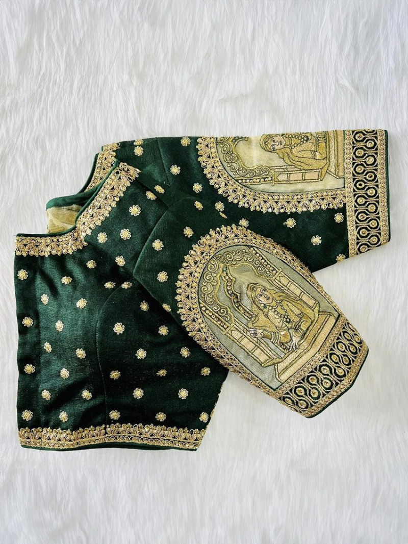 Green Heavy Embroidery Work Blouse