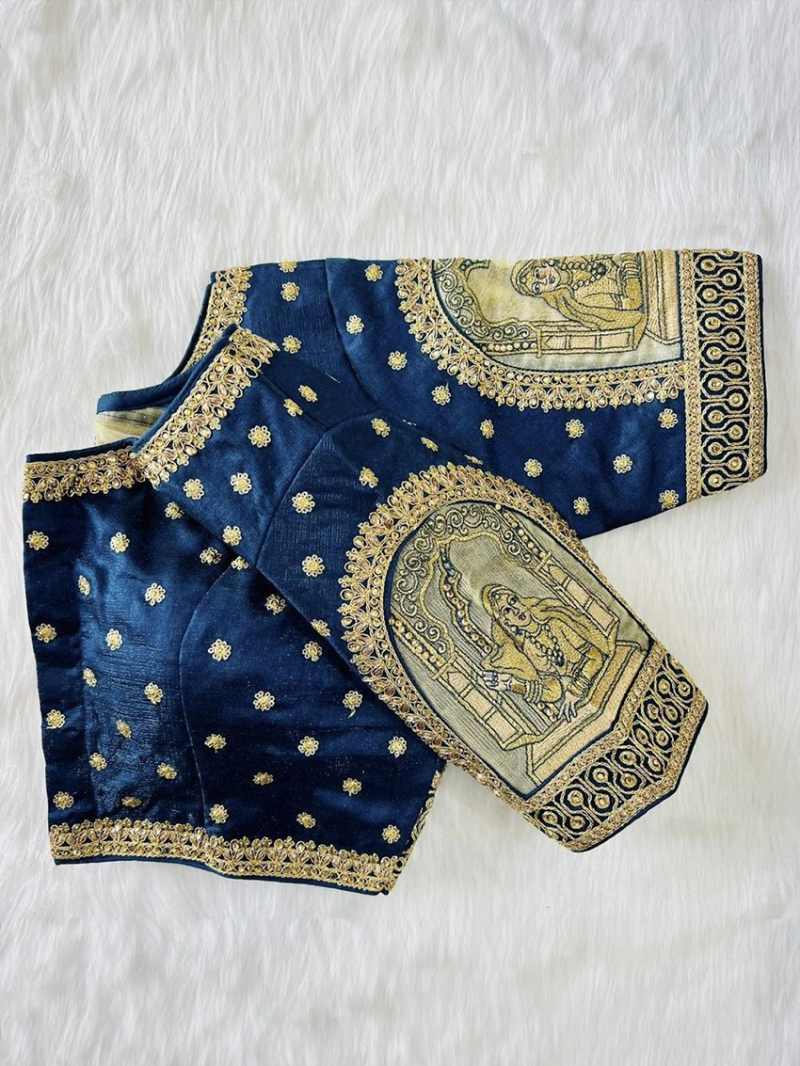 Navy Blue Embroidery Work Blouse