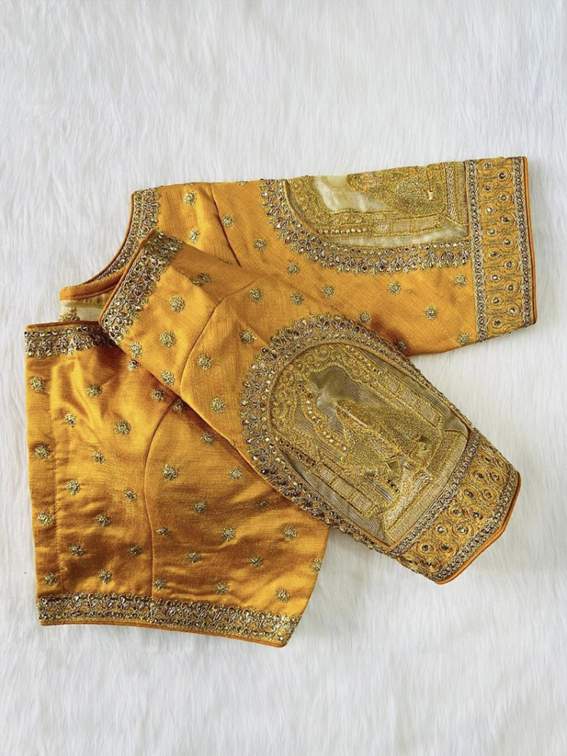 Musterd Yellow Embroidery Work Blouse