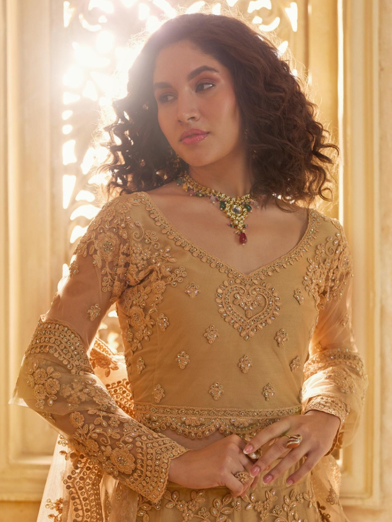 Authentic Bridal Wear Golden Beige  Lehanga Suit