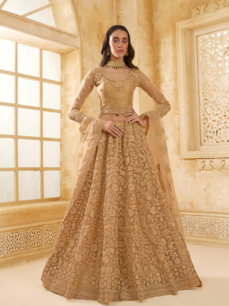 Elegant Bridal Wear  Golden Beige Lehanga Suit