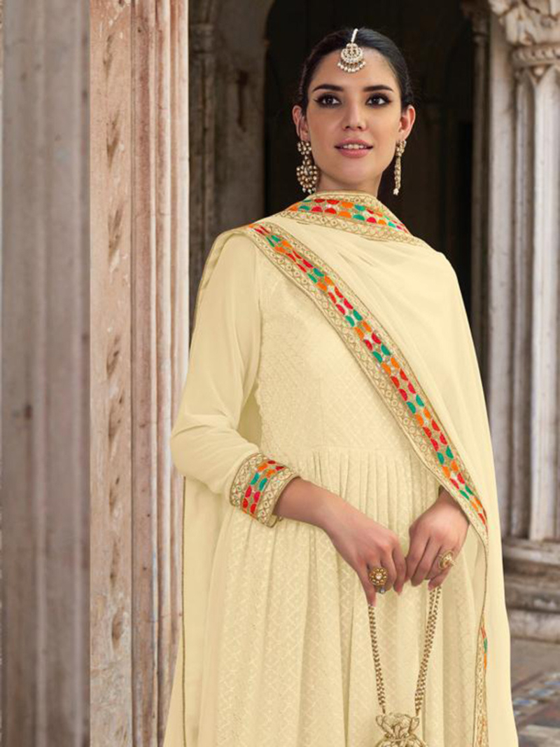 Elegant  Ethnic Cream Anarkali Suit