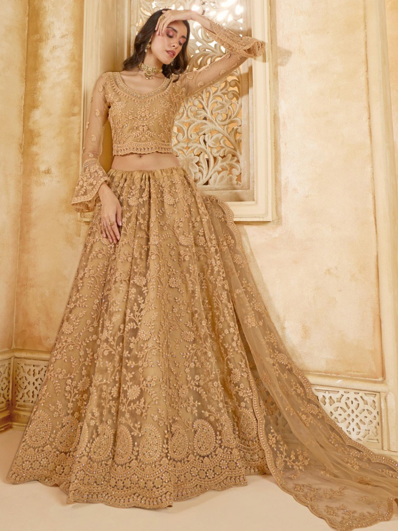 Authentic Pure  Golden Beige Bridal Wear Lehanga Suit