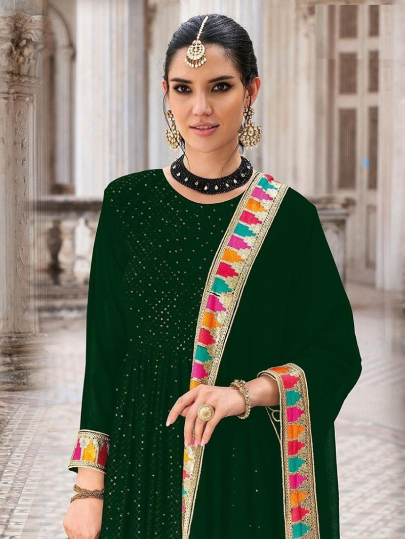 Elegant Bottle Green Georgette Anarkali Suit 