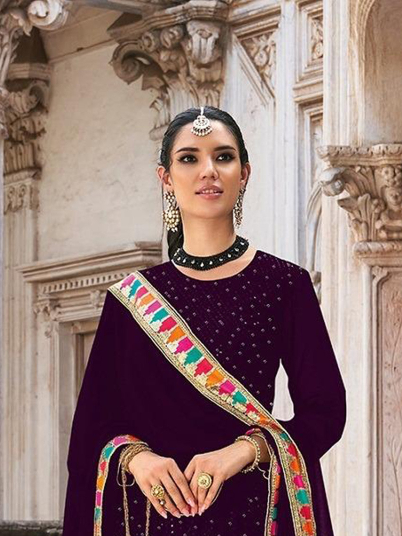 Elegant Ethnic Wine Georgette Anarkali Suit 