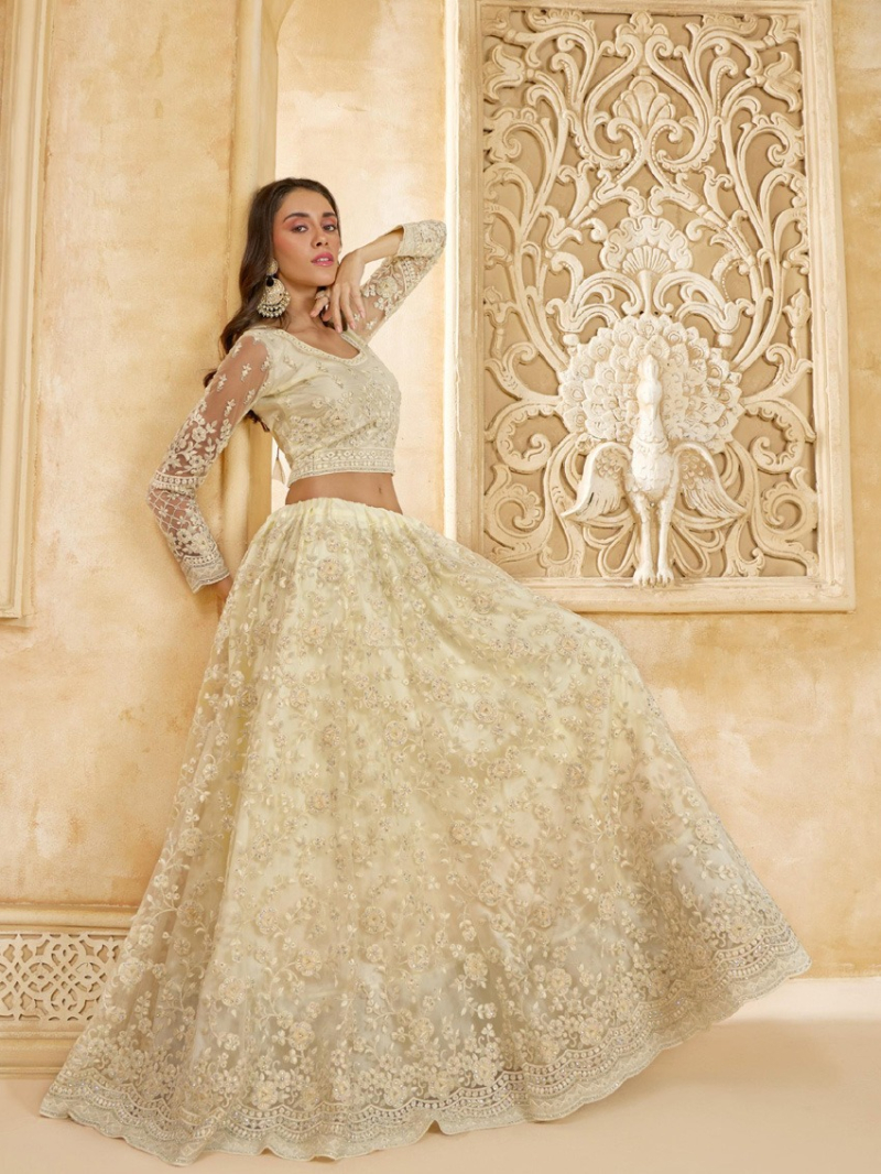 Elegant Ethnic Pure Off White Bridal Wear Lehanga Suit