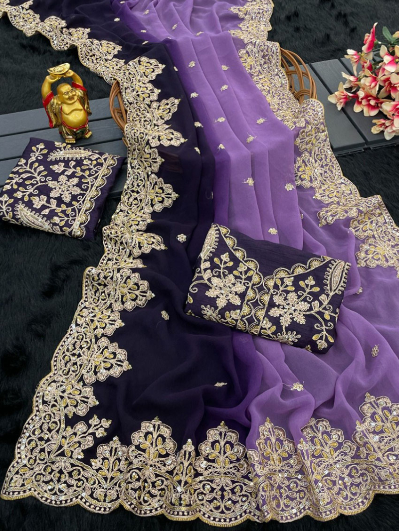 Designer Ethnic Shaded Lavender Faux Georgette Saree