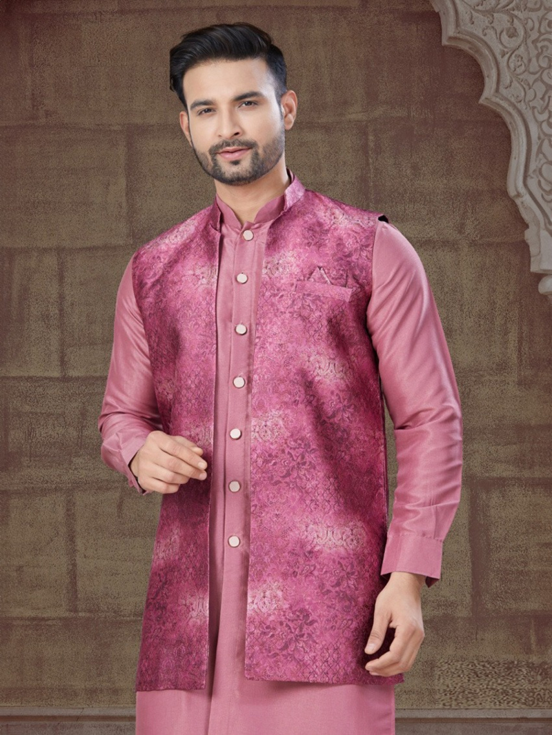 Ethnic Festive Deep Rose Pink Pure Silk Kurta Pajama