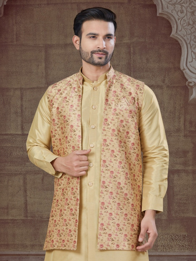 Ethnic Festive  Pure Silk Gold Kurta Pajama Set