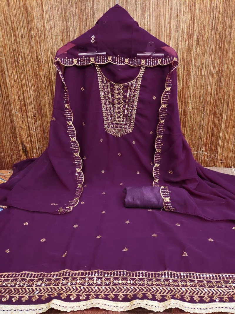 Elegant Ethnic Royal Purple Georgette Straight Suit 