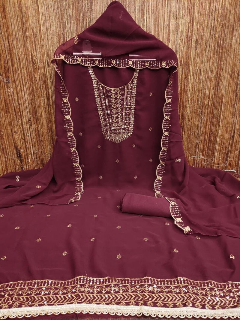 Elegant Ethnic Wine Maroon Georgette Straight Suit 