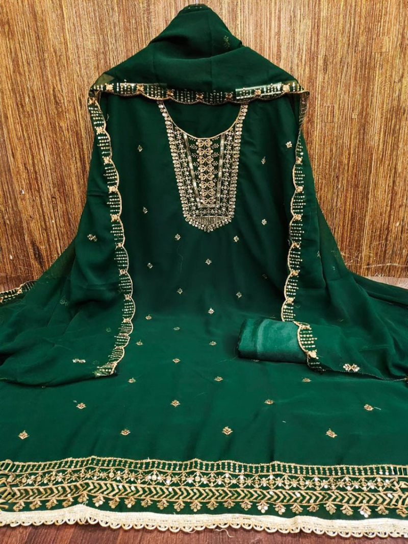 Ethnic Festive Traditional  Bottle Green Georgette Straight Suit 