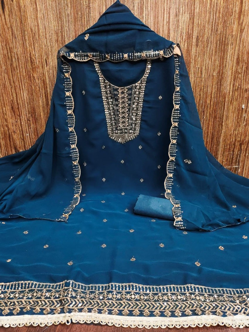 Elegant Ethnic Navy Blue Georgette Straight Suit