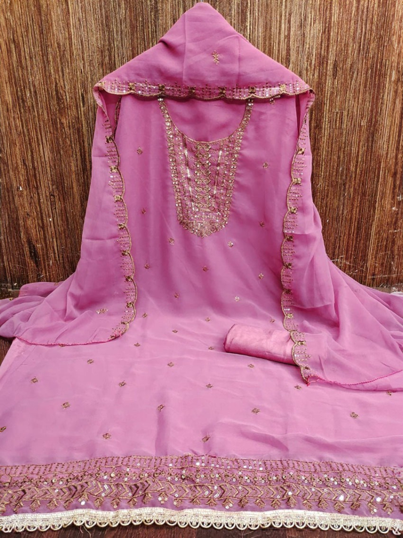 Elegant Ethnic Hot Pink Georgette Straight Suit 
