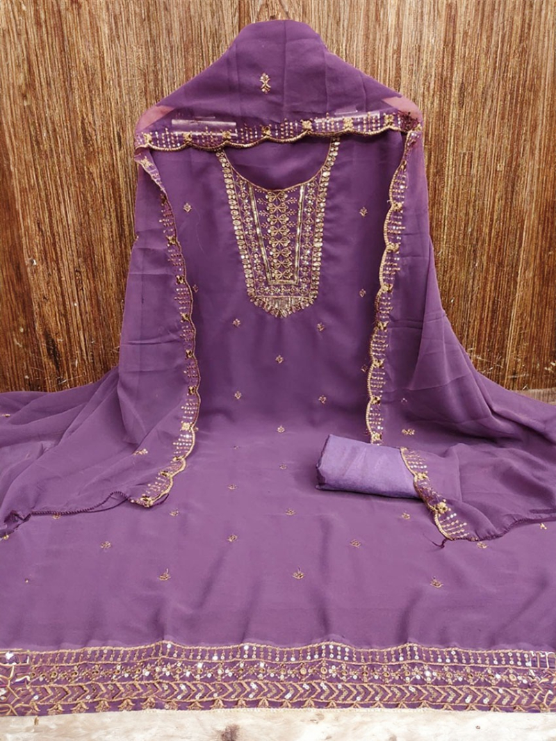 Elegant Ethnic Mauve Georgette Straight Suit 