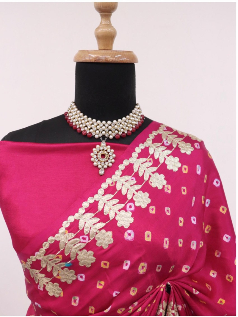 Elegant Ethnic Festive Gaji Silk Bandhani Saree