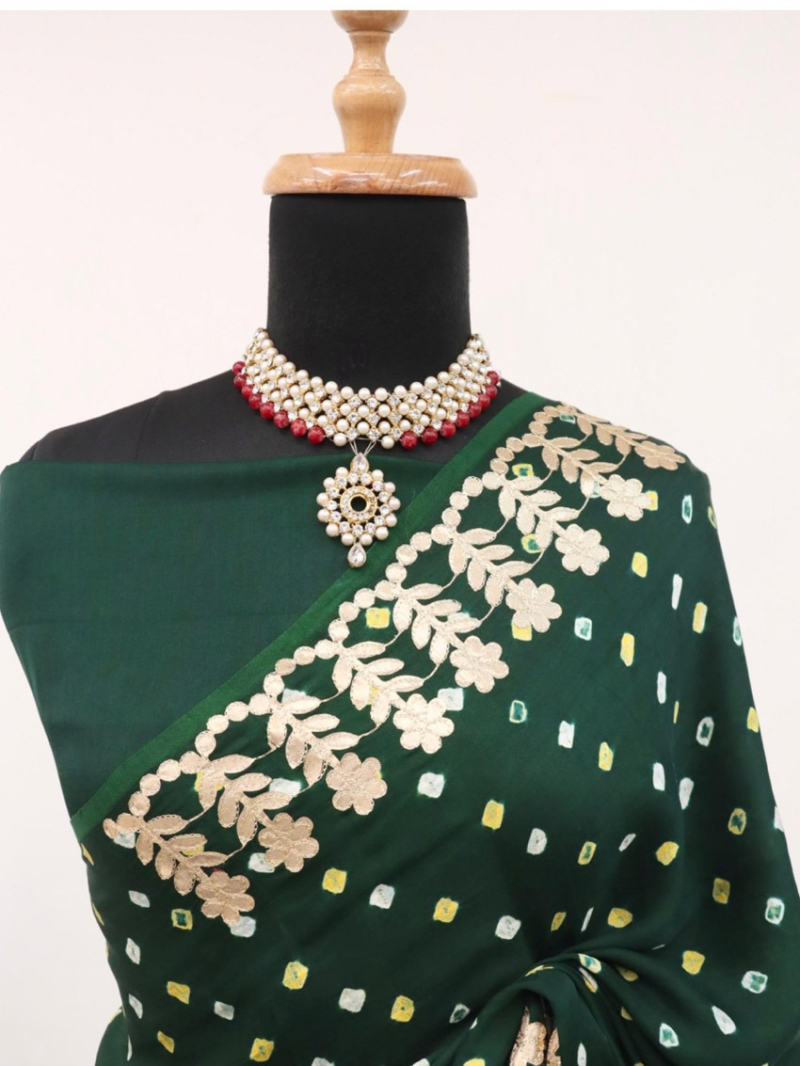 Ethnic Festive Dark Green Gaji Silk Bandhani Saree