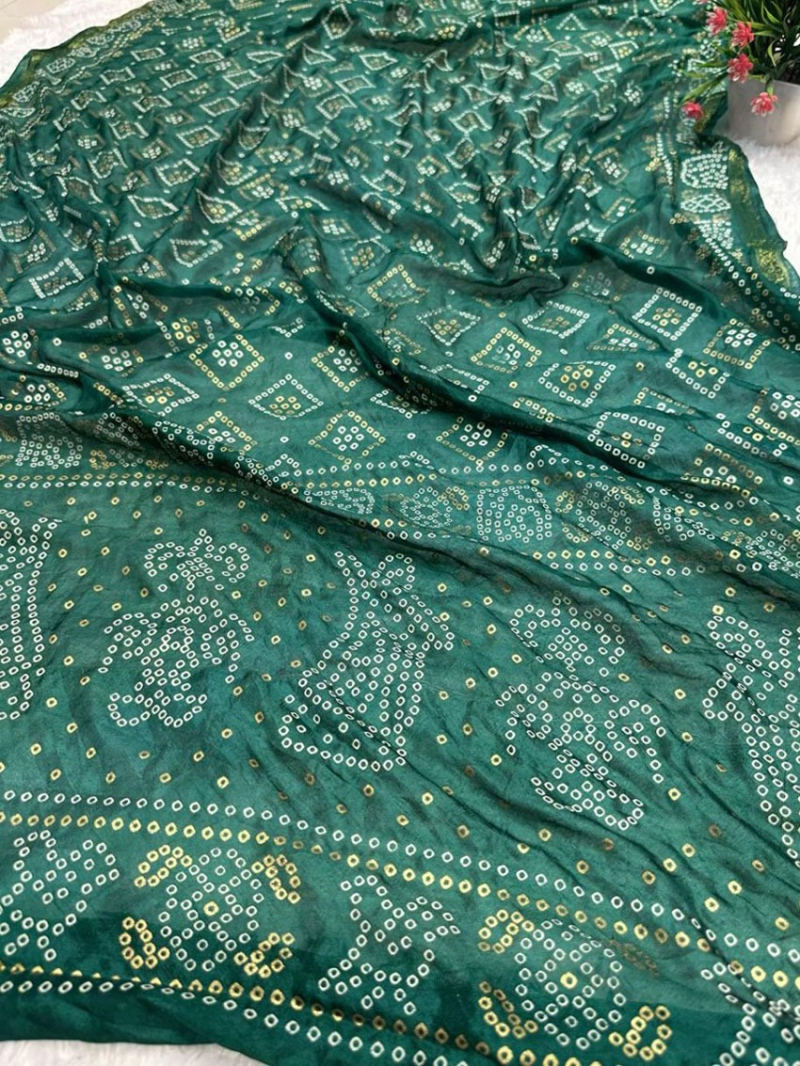 Ethnic Festive  Green Pure Silk Bandhej Saree