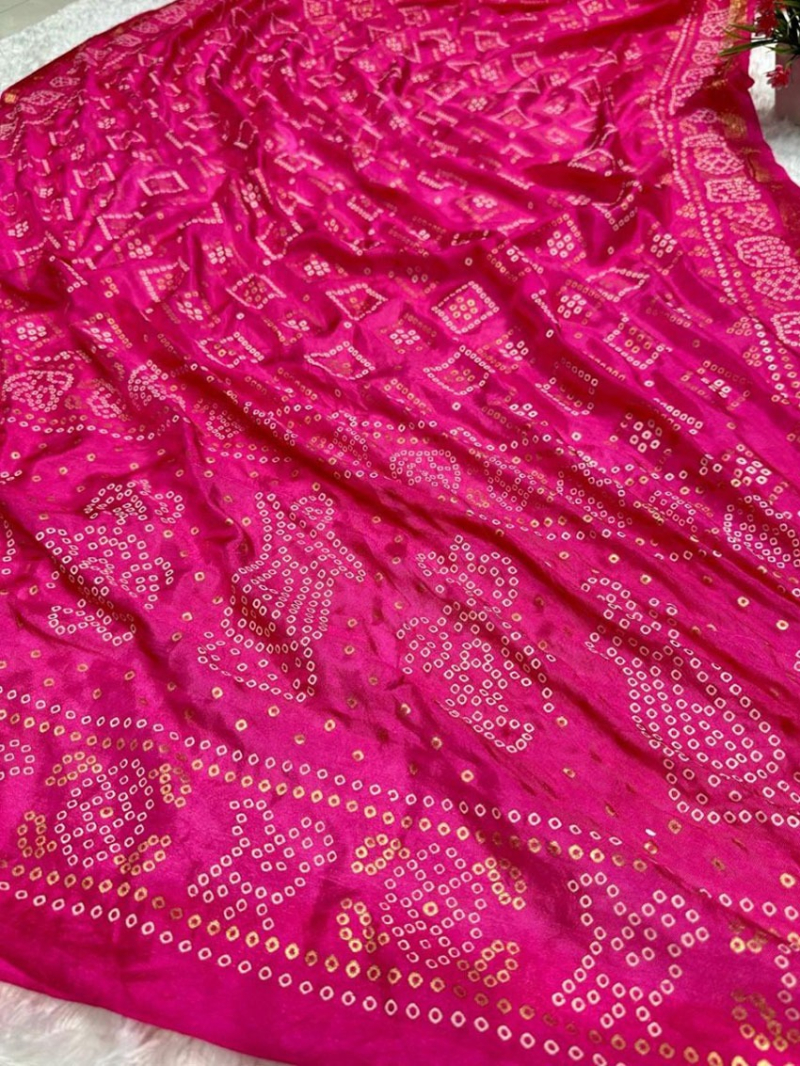 Ethnic Festive Rani Pink Pure Silk Bandhej Saree
