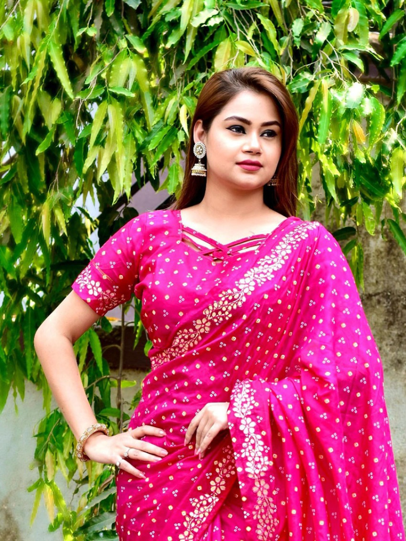 Elegant  Festive Rani Pink Silk  Saree