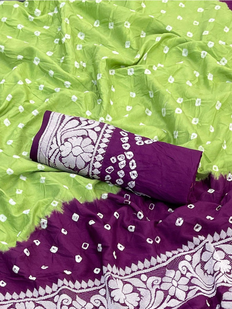 Traditional Festive Dual-Tone Dola Silk Hand Bandhej Saree