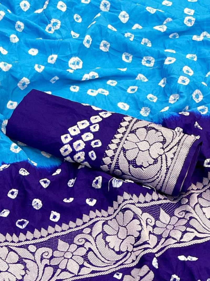 Elegant  Festive Dual Tone Silk Hand Bandhej Saree 
