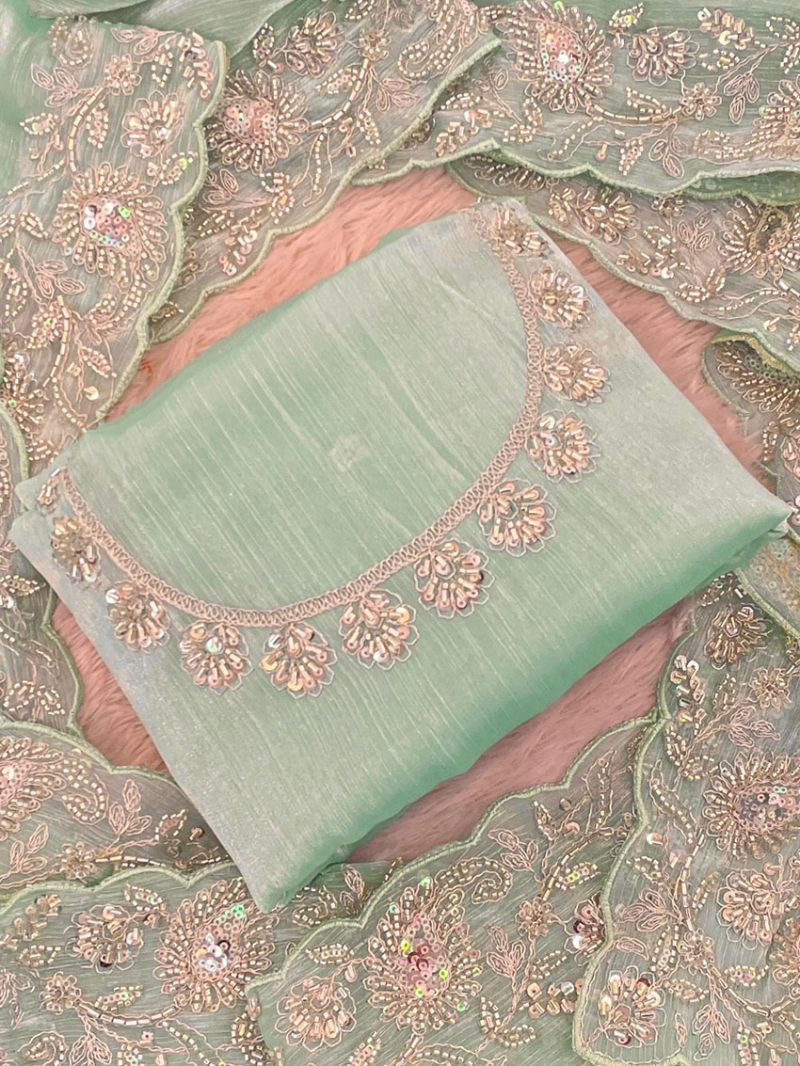 Ethnic Designer Mint Green Burberry Silk Designer Saree