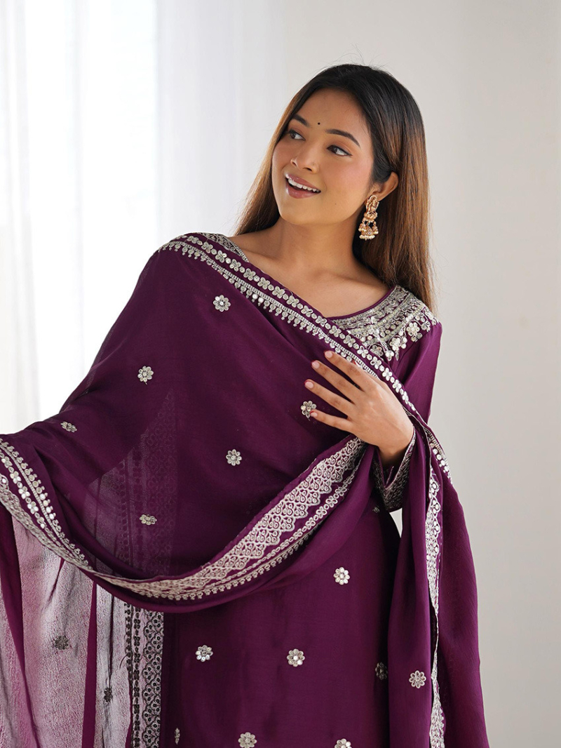 Authentic Deep Purple with Embroidered Sharara PlazoSuit