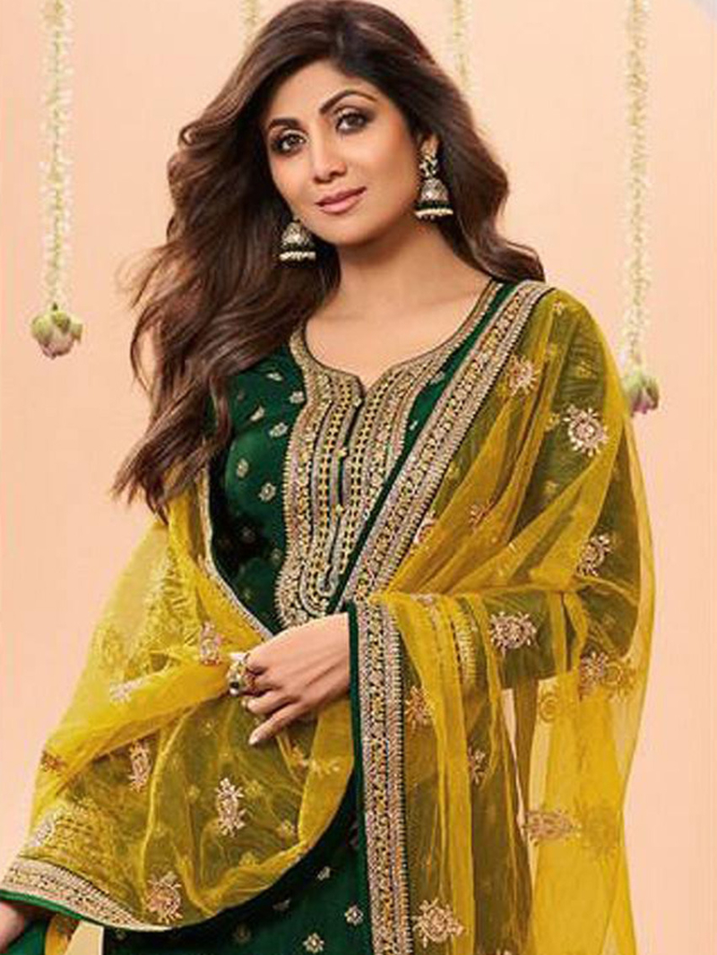 Elegant Ethnic Traditional Bottle Green Patiala Suit