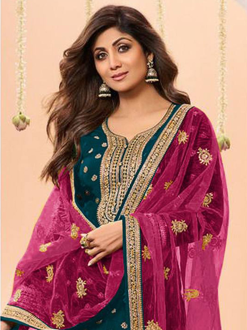Ethnic Elegant Traditional Teal Patiala Suit 