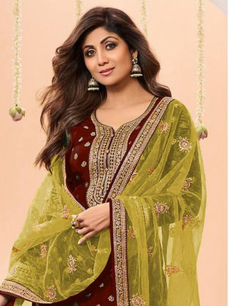Elegant Traditional Maroon Patiala Suit 